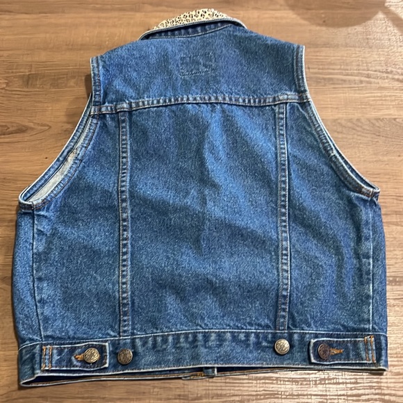 Vintage Jean vest with cheetah print details made in USA 100% cotton size small - Picture 9 of 10